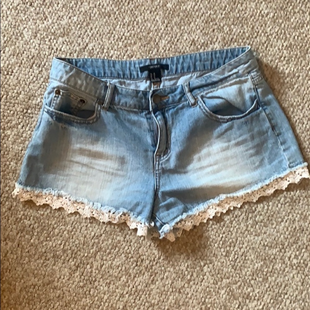 Cute denim cutoff shorts with lace detail